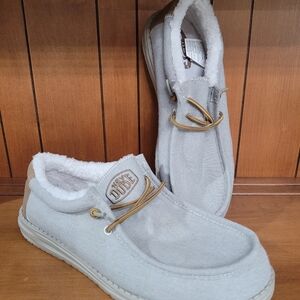 Hey Dude Mens Wally Herringbone Grey Faux Sherpa Casual Slip On Shoes Size 12